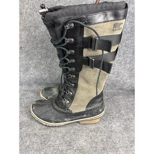 Sorel Boots Womens Size 9.5 Black Gray Conquest Wedge Tall Lace Up Waterproof